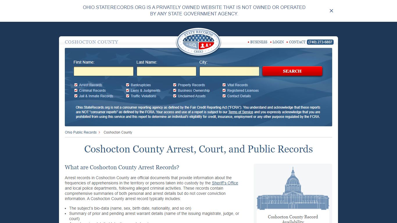Coshocton County Arrest, Court, and Public Records
